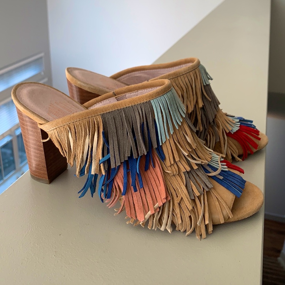 Charlotte Stone Fringe Mules